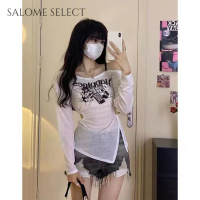 SALOME SELECT เสื้อครอป เสื้อยืด ชุดเซ็ทผู้หญิง เสื้อยืดคอกลม เสื้อยืด ผญสวย ๆ เวอร์ชั่นเกาหลี ผ้าคอตตอน ใส่สบาย เรียบง่าย 2023NEW A29J2F3 37Z230911