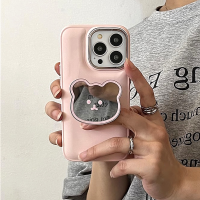 เคสโทรศัพท์เรียบง่าย + ที่วางกระจกหมีน่ารักเข้ากันได้กับ IPhone 14 Pro Max 13 12 11Pro Max XS XR แพคเกจเต็มรูปแบบป้องกันการตกกระแทกปลอกนิ่ม