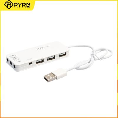RYRA 3 Port USB2.0 Hub Antarmuka Eksternal Kartu Suara Stereo Adaptor Multi Port USB Splitter untuk USB2.0/Headphone/Mikrofon