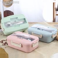 ๑ Microwave Lunch Box Wheat Straw Dinnerware with Spoon Chopsticks Food Storage Container Children Kids School Office Bento Box