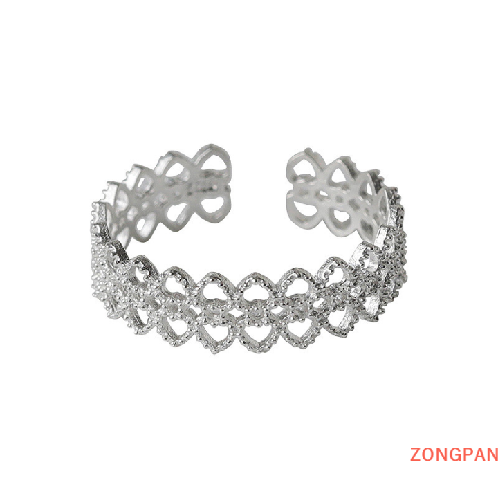 zongpan-แหวนลูกไม้ดีไซน์ผู้หญิงแหวนเปิดรูปหัวใจกลวงหรูหรา