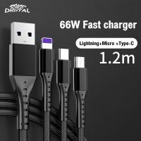 สายชาร์จเร็ว 3 In 1 66W 6A สาย USB Type C ชาร์จเร็ว สำหรับ Samsung S20 Xiaomi Mi 9 iPhone 13 12 1211 ProMax X XR 8 7 5 5S 6 6S iPad Realme Xiaomi MI8/9/10 OPPO A83 F9 VIVO X7 HUAWEIสาย Micro USB สาย iPhone