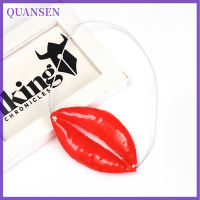 QUANSEN Props ตลกไส้กรอกริมฝีปากสีแดงหนาปากใหญ่ฮาโลวีนตลกสยองขวัญ Latex Mask