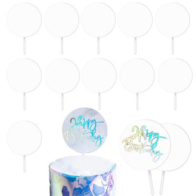 10pcs Transparent Blank Round/Heart Acrylic Cake Toppers DIY Wedding Birthday Party Cupcake Insert Card Cake Decorations Tools