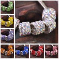 【CW】ↂ✐  10pcs 10mm Round Tube Clay Rhinestones Big Hole Beads for Jewelry Making European Charms