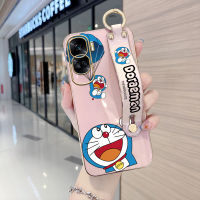 Volans เคสสำหรับ Honor 90 5G 90 Lite 5G พร้อมสายรัดข้อมือนิ่มลายการ์ตูนขอบสี่เหลี่ยมร่มลายโดราเอมอนชุบเคลือบเคสโทรศัพท์หรูหราชุบเคสโทรศัพท์นิ่ม