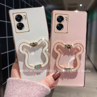 เคสโทรศัพท์ OPPO A77 A57 A76 A96 Find X5 Pro 5G 4G Case สี Candy น่ารักการ์ตูนชุบ เคส นำพับหมีวงเล็บนุ่ม Cover 2023