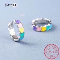 ต่างหูรูปหัวใจ 925 เงินสเตอร์ลิง STACKABLE Rainbow Zircon EAR Buckles สำหรับผู้หญิง &amp; สาวเครื่องประดับ DIY ของขวัญ-WIOJ SHOP