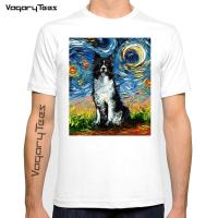 Border Collie Night Dog Painting Funny T Shirt For Men And Unisex Graphic Portrait Pet Design T-Shirt Men Streewear