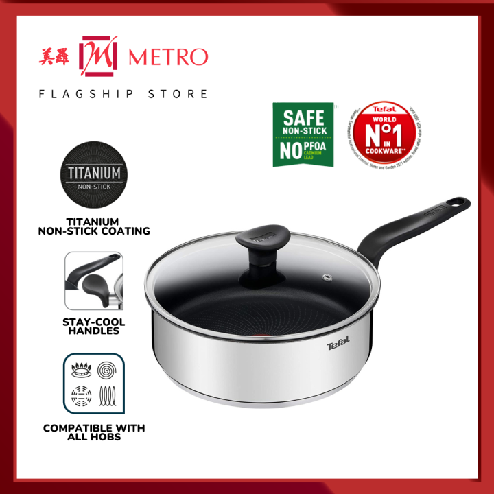 Tefal Primary Stainless Steel 24cm Saute Pan With Lid E30932 l Induction Friendly & NonStick