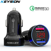 Q KEYSION Dual USB Quick Charger QC 3.0 Car Charger สำหรับ 13 12 11 Pro Max Samsung S21 A52จอแสดงผล LED เครื่องชาร์จอัจฉริยะแบบดิจิตอล