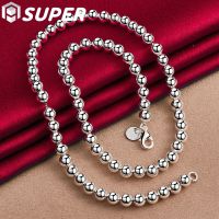 925 Sterling Silver 6mm 18 Inch Smooth Beads Ball Chain Necklace For Man Women Trendy Wedding Engagement Jewelry Fashion Chain Necklaces