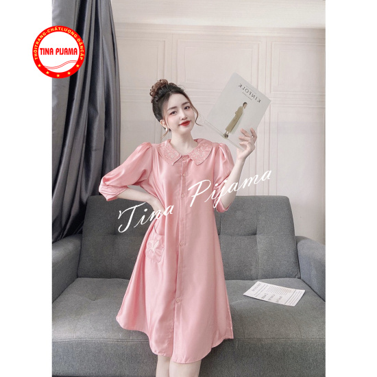Bộ Đồ Ngủ Pyjama Nữ NK Fashion Họa Tiết Chữ, Thiết Kế Phối Cổ, Vải Nhập