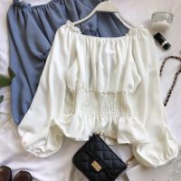 COD dhdfxcz korean style women ladies chiffon blouse puff blouse baju baju wanita lengan panjang