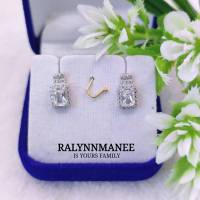 AE006 ต่างหูเพชรสวิส ( Cubic zirconia ) ตัวเรือนเงินแท้ 925 ชุบทองคำขาว