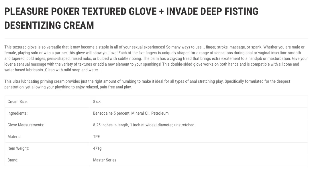 Bundle Deal* Master Series Pleasure Poker Textured Glove + Invade Deep  Fisting Desentizing Cream | Lazada Singapore