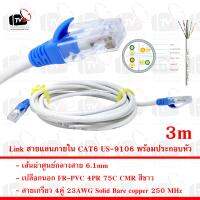 Link สายแลน ภายใน CAT6 US-9106 สายเกรียว 4คู่ 23AWG มีแกนกันสายยุบ เปลือกนอก FR-PVC 75C สีขาว 3m พร้อมประกอบหัว