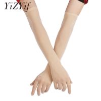 YiZYiF Sexy Women Gloves Smooth Sheer Seamles Long Gloves Mittens for Sun Protection Bride Glove Seamless See Through Gloves