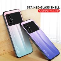 เคสสำหรับ Xiaomi Poco M4 5G Gradient กระจกเทมเปอร์ TPU Edge ที่ครอบสำหรับ Xiaomi Xiaomi Poco M4 5G ปลอกกันกระแทกฝาแข็งนิ่ม