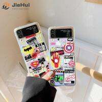 JieHui สำหรับ Samsung Z Flip5/Z Flip4/Z Flip3 Marvel + กระดาษ Jam (เปลือก + กระดาษ Jam) เคสโทรศัพท์มือถือแฟชั่น