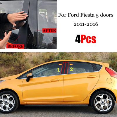 4ชิ้นกระจกสีดำคอลัมน์กลางหน้าต่างพีซีตัด B C เสาแถบสติ๊กเกอร์สำหรับ Ford Fiesta 5ประตู2011 12 13 14 15 2016