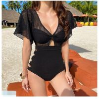 COD DSFERTGERRYYY Korean Black Swimsuit Swimwear Beachwear Chiffon High Waist One Piece Briefs 07