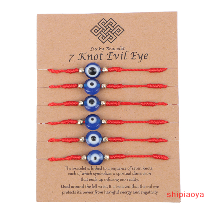 shipiaoya-สร้อยข้อมือลูกปัดตาแห่งความชั่วร้ายนำโชค6ชิ้นเครื่องประดับกำไลถักเชือกหนังแกะสำหรับผู้หญิง