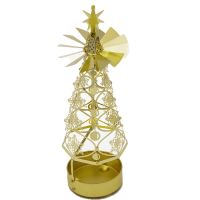 New Design Fashionable Decoration Metal Tray Candlestick Spinning Rotating Tealight Christmas Tree With Snowflake Style