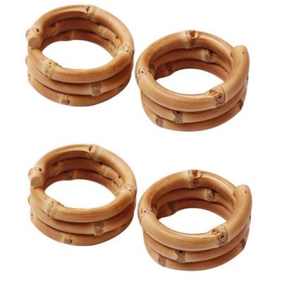 Wood Bamboo Napkin Rings Set of 8, Handmade Rattan Napkin Holder Rings Table Decorations for Wedding