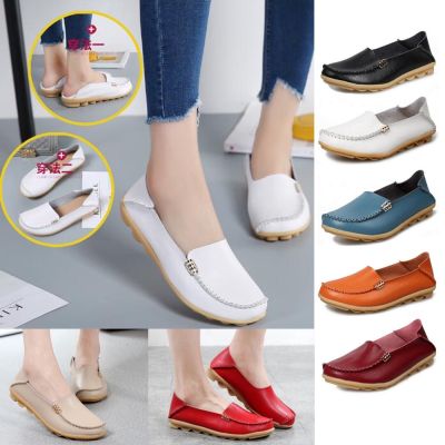 ✳✢▫ {รองเท้าสตรี 35-44} รองเท้าหนังสีขาว Women flat shoes woman large size lady leather shoes white nurse รองเท้าพยาบาล