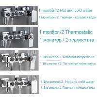 Displaythermostatic ชุดก๊อกอ่างอาบน้ำและอาบน้ำสีดำ,ก๊อกอ่างอาบน้ำพร้อมชั้นวางของในห้องน้ำการไหลของน้ำผลิตกระแสไฟฟ้า (2023ชุดฝักบัว)