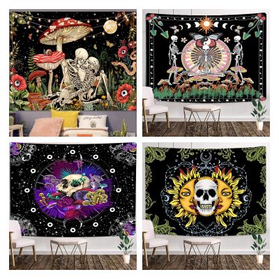 &gt;Skull Mushroom Tapestry Wall Hanging Room Decor Aesthetic Cute Decoration Mystic Bohemian Decorative Vintage. Tapestries