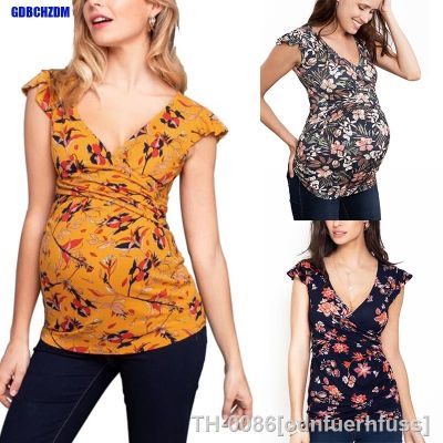 ✠☏ Roupa de maternidade casual para mulheres roupa amamentação camiseta manga curta gola v listrada blusa mulheres grávidas