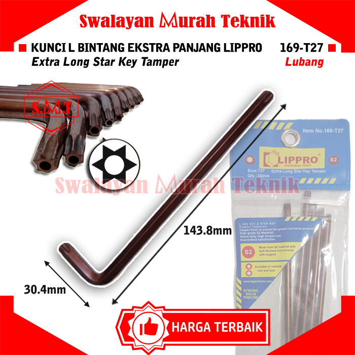 LIPPRO 169-T27 Kunci L Bintang Ekstra Panjang Lubang Extra Long Star ...