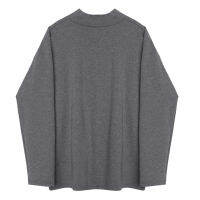 [EAM] Women Gray Brief Temperament Big Size T-shirt New Round Neck Long Sleeve Fashion Tide Spring Autumn  1DD0215