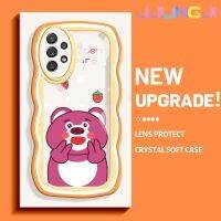 Jlingji เคสโทรศัพท์ปลอกสำหรับ Samsung กาแลคซี A52s 5G A52 4G A52 5G เคสลายหมีสตรอเบอร์รี่ขอบนุ่มเคสมือถือกันกระแทกแบบใสสร้างสรรค์เคสโปร่งใสลายกล้องถ่ายรูปเรียบง่ายอ่อนโยนป้องกัน