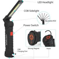 Multi Function Folding Work Light COB LED Camping Torch Flashlight Portable Light USB Rechargeable With Built-in Battery Set