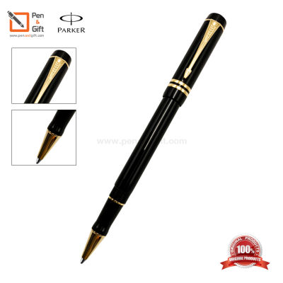 Parker Duofold Black Gold-Plated Trim Rollerball Pen  - ปากกาโรลเลอร์บอล ดูโอโฟลด์ แบล็ค โกลด์เพลตทริม สีดำคลิปทอง ของแท้100% (พร้อมกล่องและใบรับประกัน)