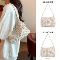 Summer summer large-capacity wool knitting bag female 2023 new white hand-held knitting bag one-shoulder armpit bag 【QYUE】