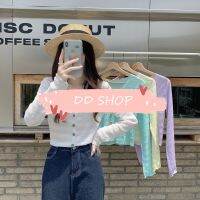 DD SHOPพร้อมส่ง 1880 เสื้อแขนยาวไหมพรม คอวี กระดุมด้านหน้า ซีทรูเบาๆ น่ารักๆ