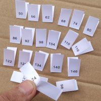 100pcs White satin ribbon cloth fold labels number size label 50 56 62 68 74 80 86 92 98 104 110 116 122 128 134 140 146 Stickers Labels