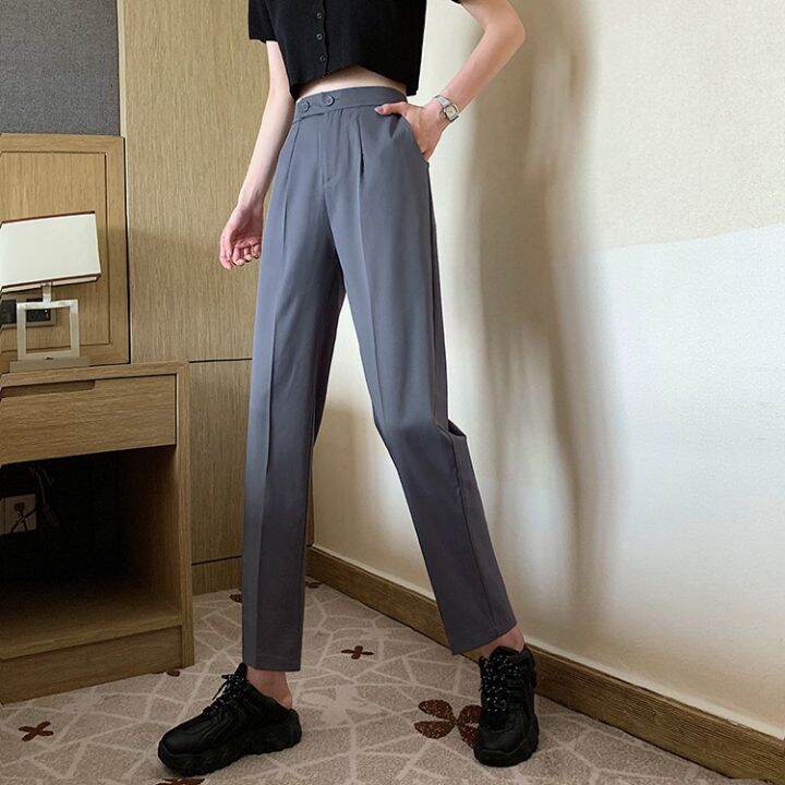 free-shipping-loose-casual-pants-women-high-waist-wide-leg-thin-suit-trousers