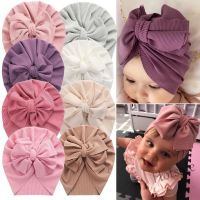 【hot sale】┅ C05 1Pc Solid Ribbed Bunny Knot Turban Hats for Baby Boys Girls Beanies Striped Thin Elastic Caps Bonnet Newborn Toddler Headwraps