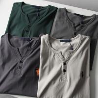 【Ready】? polo embrdery! Thoud an ! mer mens polo V-neck casl cardigan short-sed T-