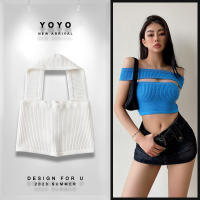 ?เสื้อคล้องคอผู้หญิง เสื้อครอปแขนกุด ทรงครอปสายฝอ Halter Design Streetwear Cropped Navel Wrap Tops