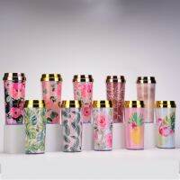 【YP】 Cross-border double-layer thickened coffee cup card flower 16oz plastic water new heat-insulated portable