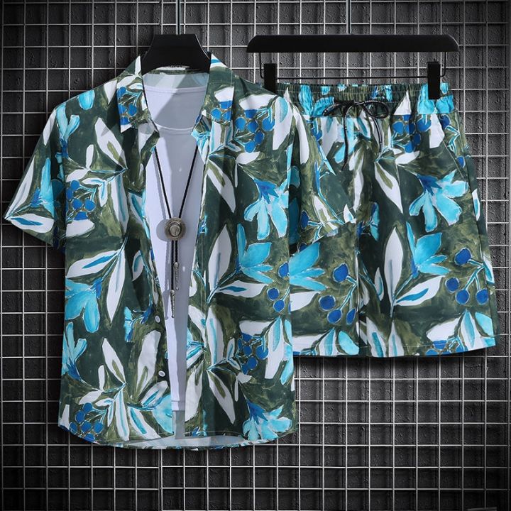 hawaiian-shirts-men-loose-sand-suits-summer-short-sleeved-shirt-a-whole-set-of-sanya-hainan-thailand-tourism