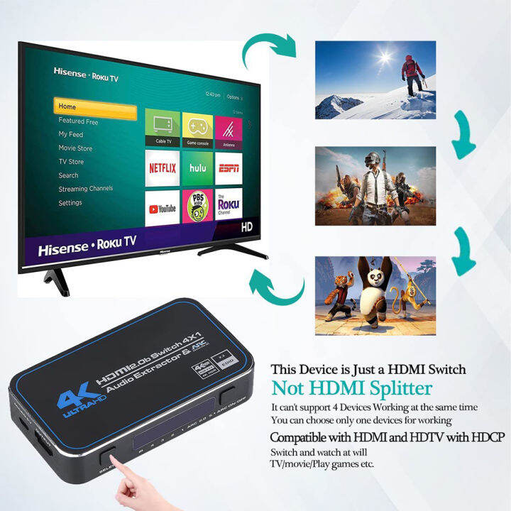 4k-4x1-60hz-hdmi-2-0สวิทซ์แยก4-in-1-out-bidirectional-soundbar-hdcp-2-2-5-1ch-dobly-ดิจิตอล-dobly-dts-hd-truehd