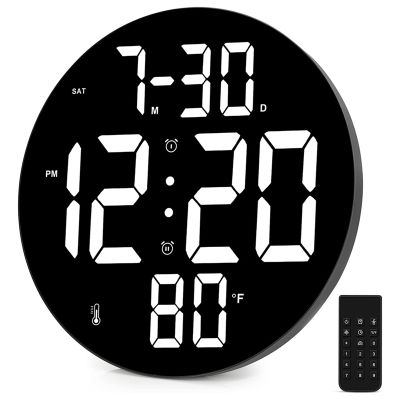 9 Inch Digital Wall Clock LED Digital Clock Display LED Clock with Remote Control,Date,Indoor Temperature,12/24H,for Bedroom,Office