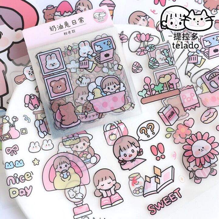 100 tấm Sticker cute trong suốt, chống thấm, trang trí sổ, đồ dùng ...